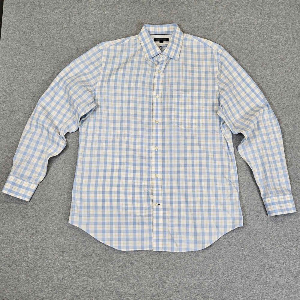 Banana Republic Mens Blue White Plaid Non-Iron Classic Fit Cotton Shirt Large